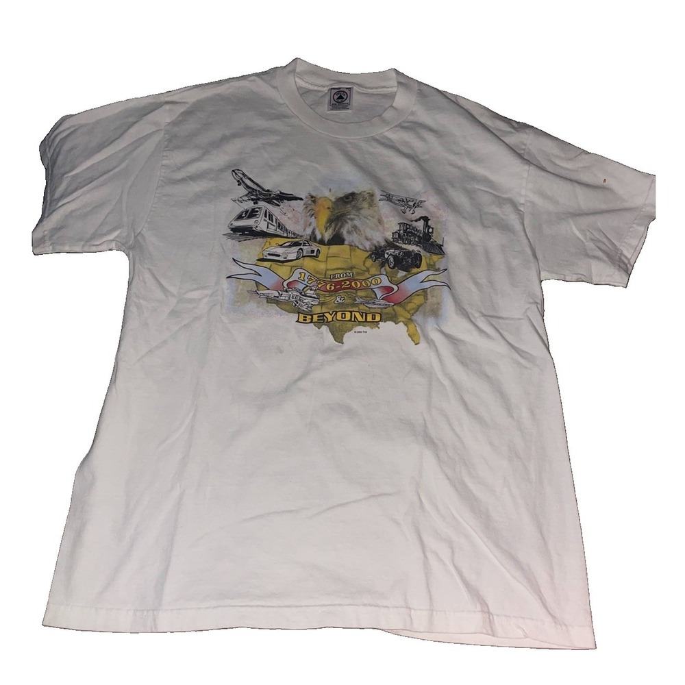 Vtg ‎ America 1776 - 2000 & Beyond Shirt Graphic T Size Large White Y2K